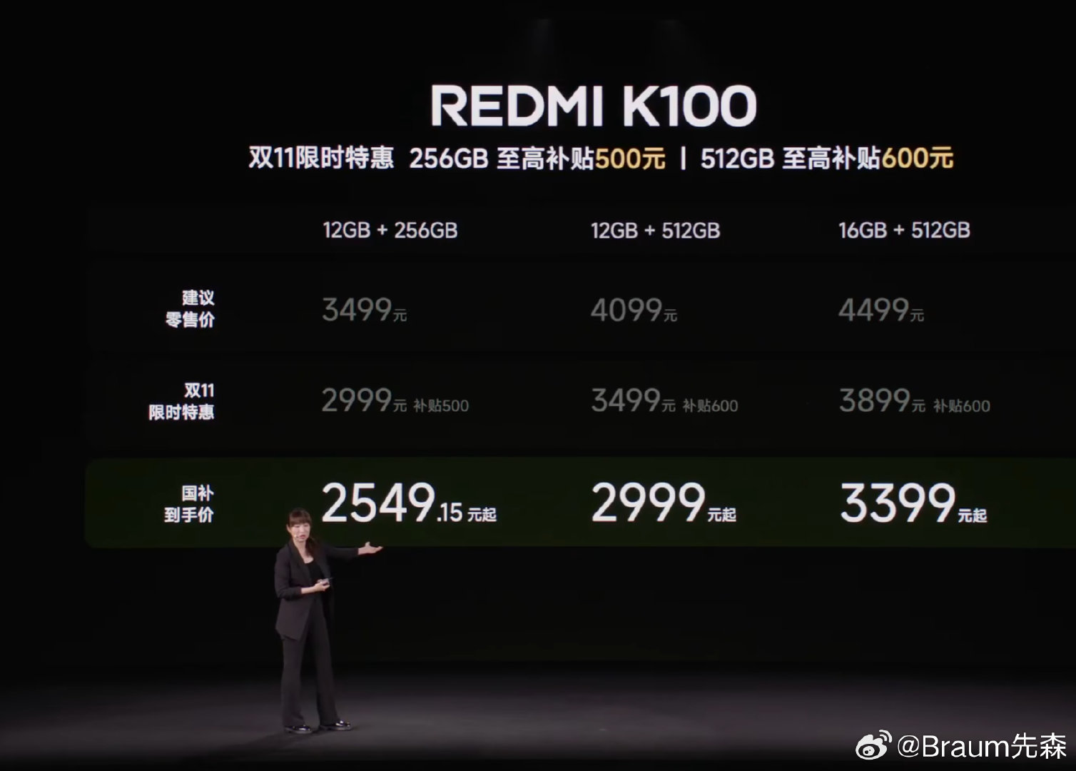 K100标准版价格还可以啊，512GB国补之后压到了2999。 ​