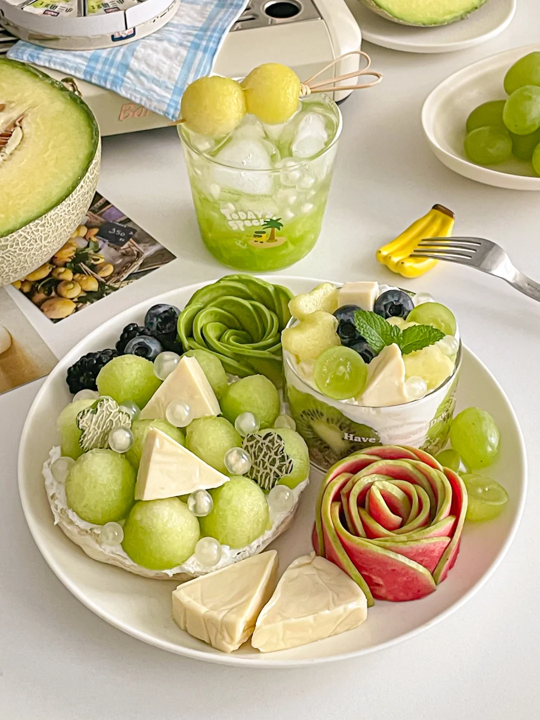 🍃夏日清爽brunch｜蜜瓜奶酪三明治拼盘🍈✨
