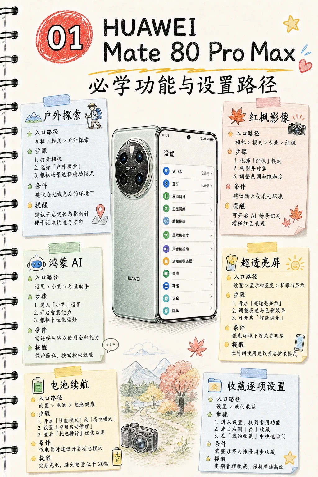 华为手机Mate80系列必学功能与设置路径