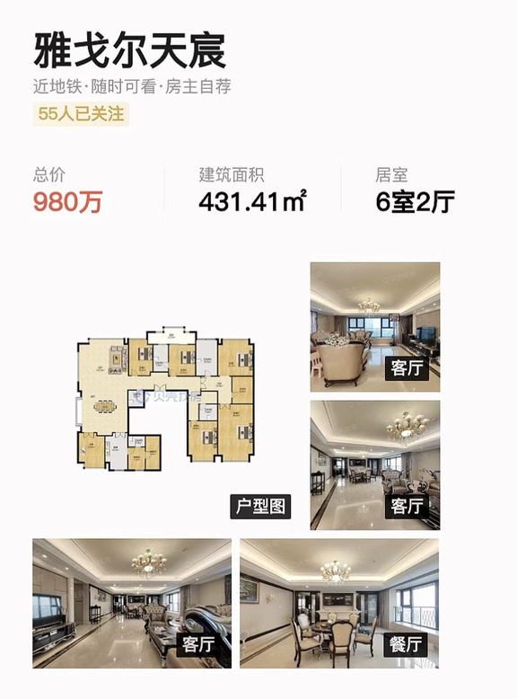 客厅可以打球的大平层，400多平9字头