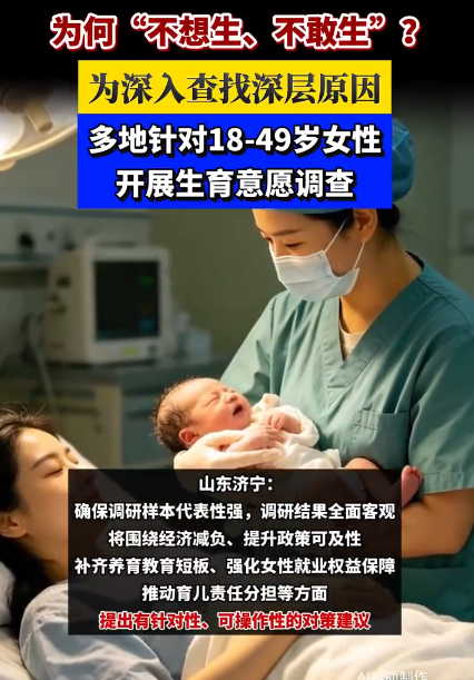 【多地调查生育意愿】近期，全国多地开展新一轮生育意愿调查，以便进一步完善生育支持政策。四川攀枝花市统计局9月18日发文，为深入贯彻落实《攀枝花市“五位一体”生育友好集成改革的十二条措施》，破解群众生育、养育、教育急难愁盼问题，市统计局在全市范围内开展常住居民生育意愿专项调查，以统计调研服务科学决策，