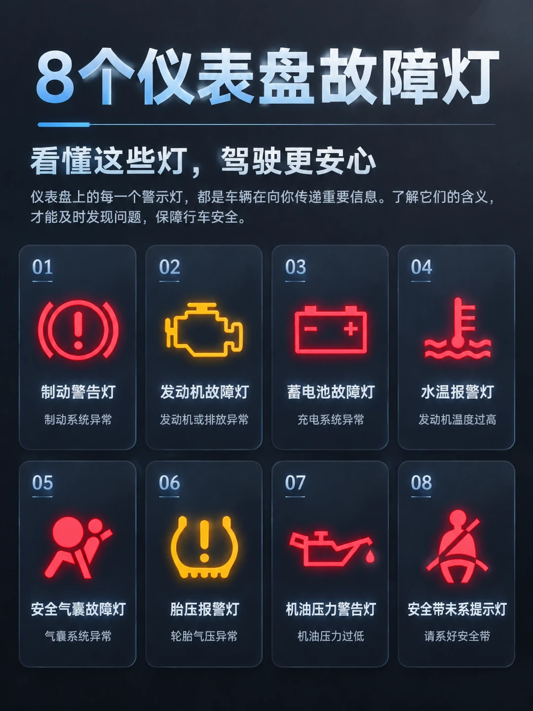 仪表盘亮这8个灯，千万别硬开！