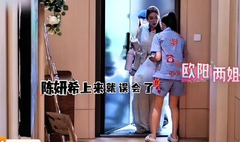 见过空手去蹭饭的，你见过一家四口连个塑料袋都不拎，就去闺蜜家做客的吗？这心是得有多大啊！最近欧阳妮妮一家去陈妍希家串门，就闹了这么个乌龙。陈妍希一开门，瞅见门口堆着些东西，还客气地来了句“哎呀你们带这么多东西干啥”，结果定睛一看，人家两口子手里就抱着个娃，主打一个“人到了就行”，真是把松弛感玩明白了