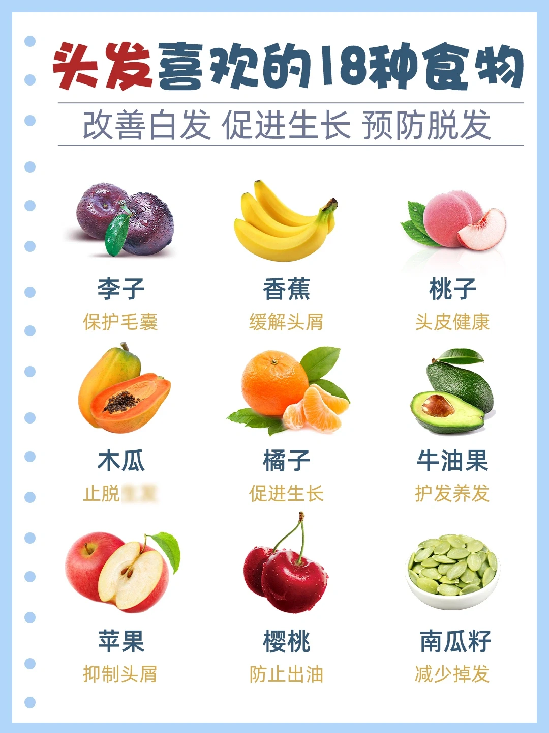 头发越吃越多的18种食物，脱发狂炫就对了❗️