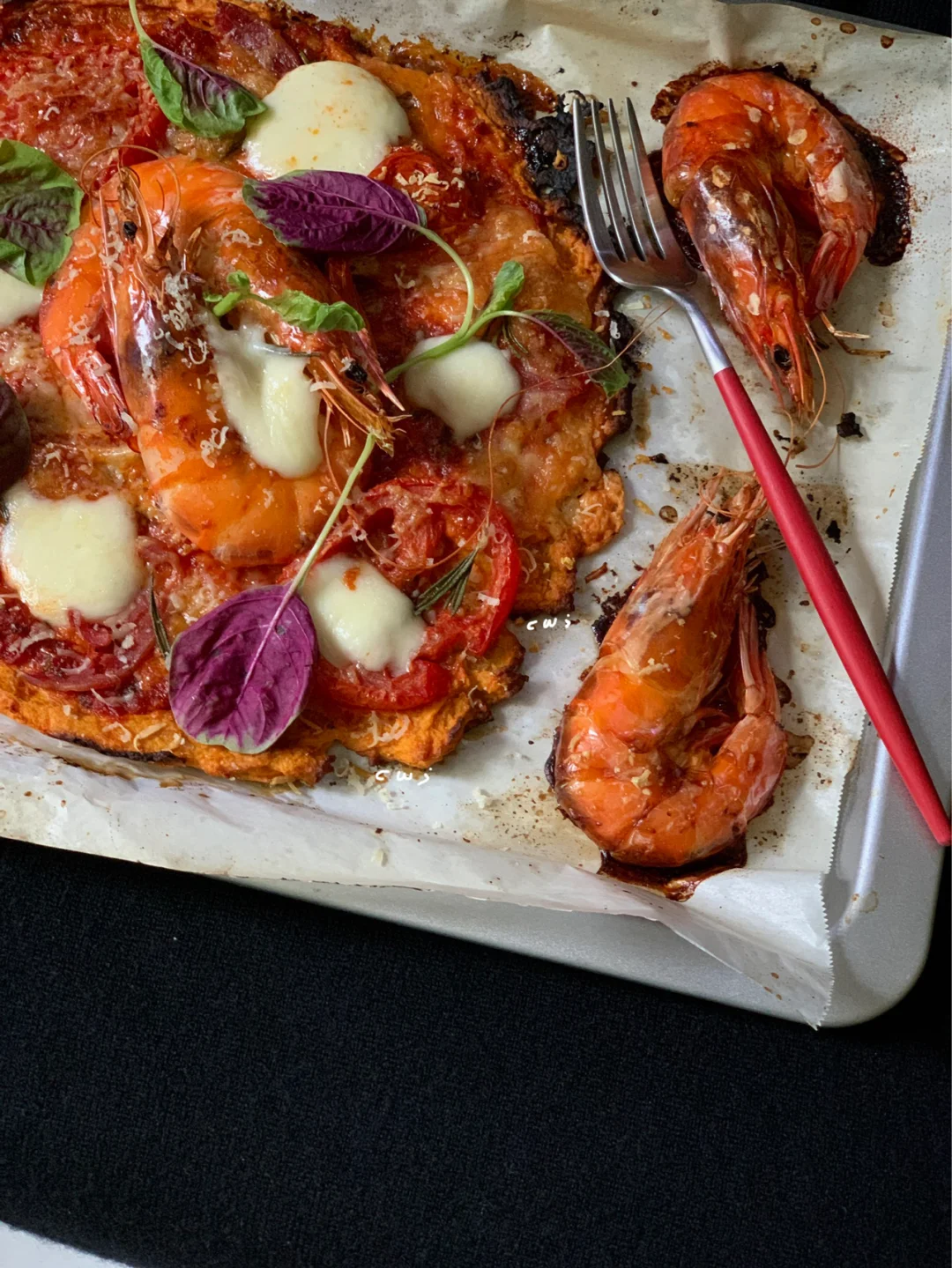 🧘🏼无面无油 红薯薄底披萨pizza红烩大虾🦐