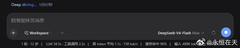 deepseek harness 是真猛，刚装完，第一个任务，才跑了 1 分钟，命中率就打到 90% 了 ​