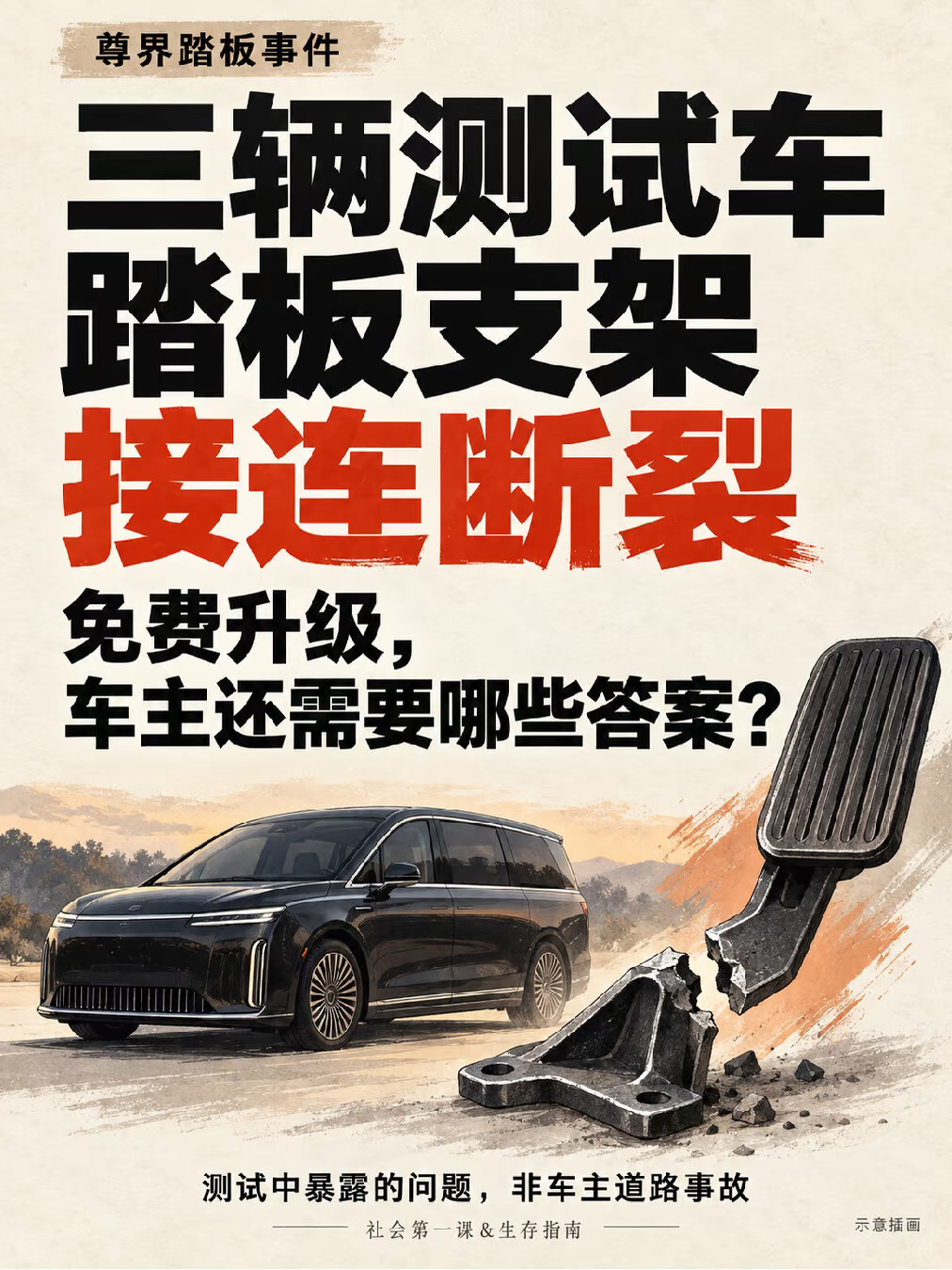 尊踏板支架断裂，为何只是“免费升级”？