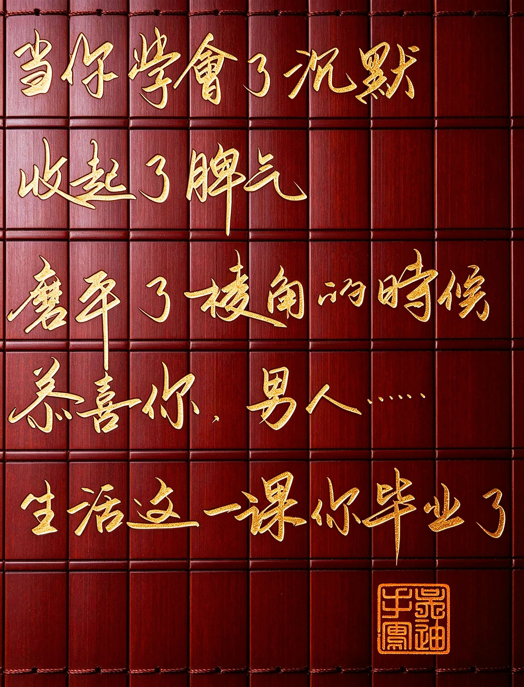当你学会了沉默，收起了脾气，磨平了棱角的时候，恭喜你:男人……生活这一刻你毕业了。手写人生感悟 男人不容易 写字是一种生活 吴迪书法