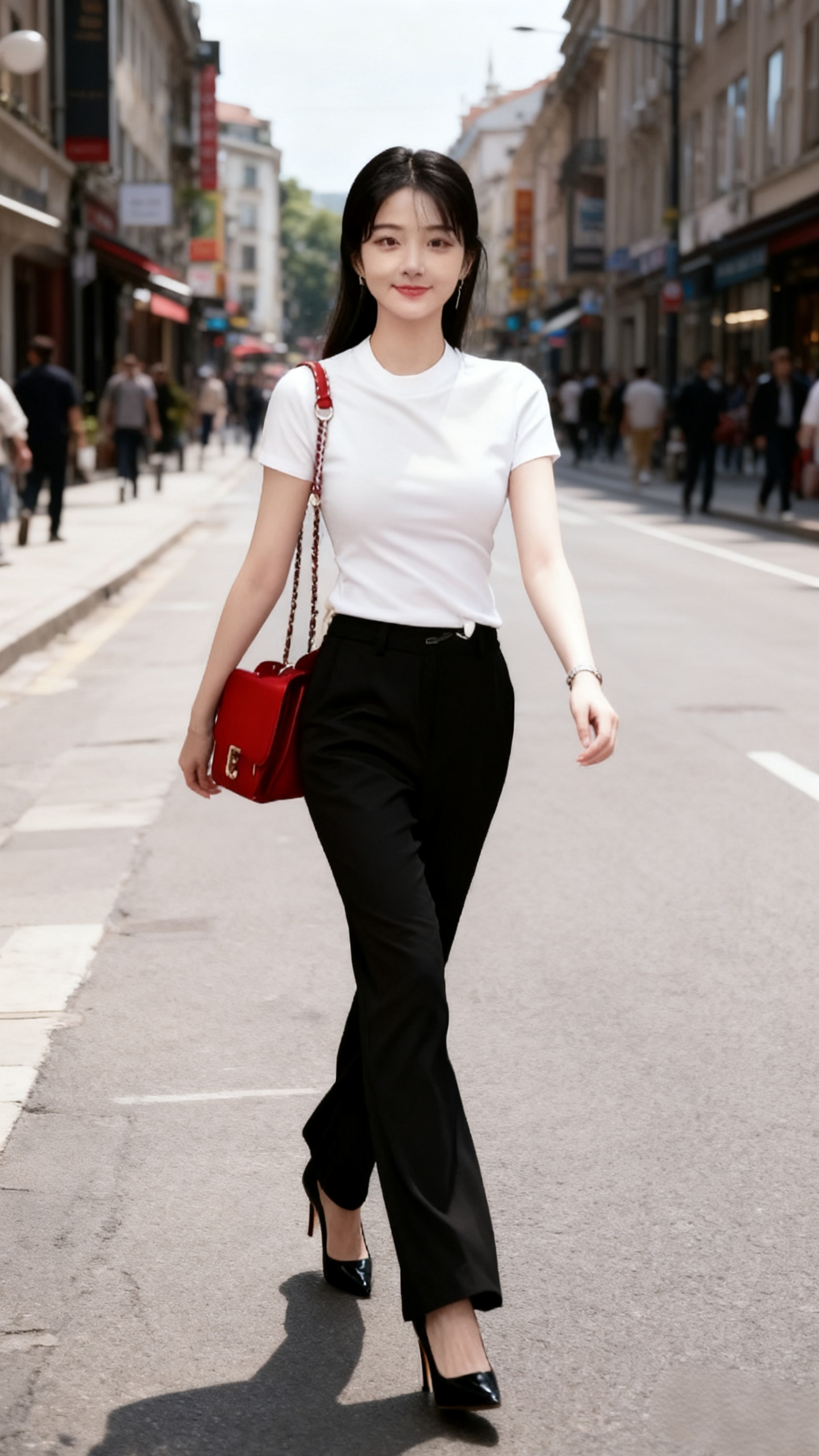 都市时尚少女，黑白经典搭配，街拍范十足?