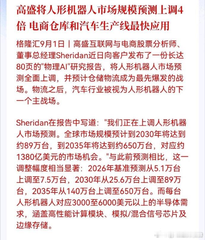 高盛将人形机器人市场规模预测上调4倍 电商仓库和汽车生产线最快应用

人形机器人的发展可能会比想象中要快的[思考][思考] ​