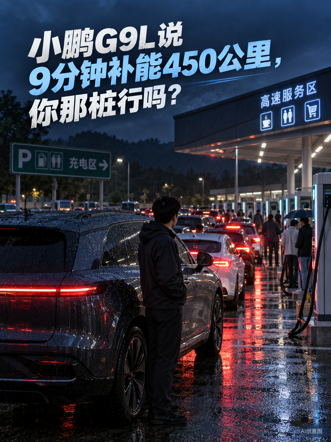 小鹏G9L说9分钟补能450公里，你常去的桩给得出功率吗？
小鹏官方给纯电G9L的说法是最快9分钟增加450公里续航，车上有800V高压平台和5C超充。服务区排队、桩功率、温度和电池电量区间都会影响一次补能的总时间。宣传里的“最快”，未必是节假日高速上的常态。
你常跑的高速服务区，有能让它发挥的快充