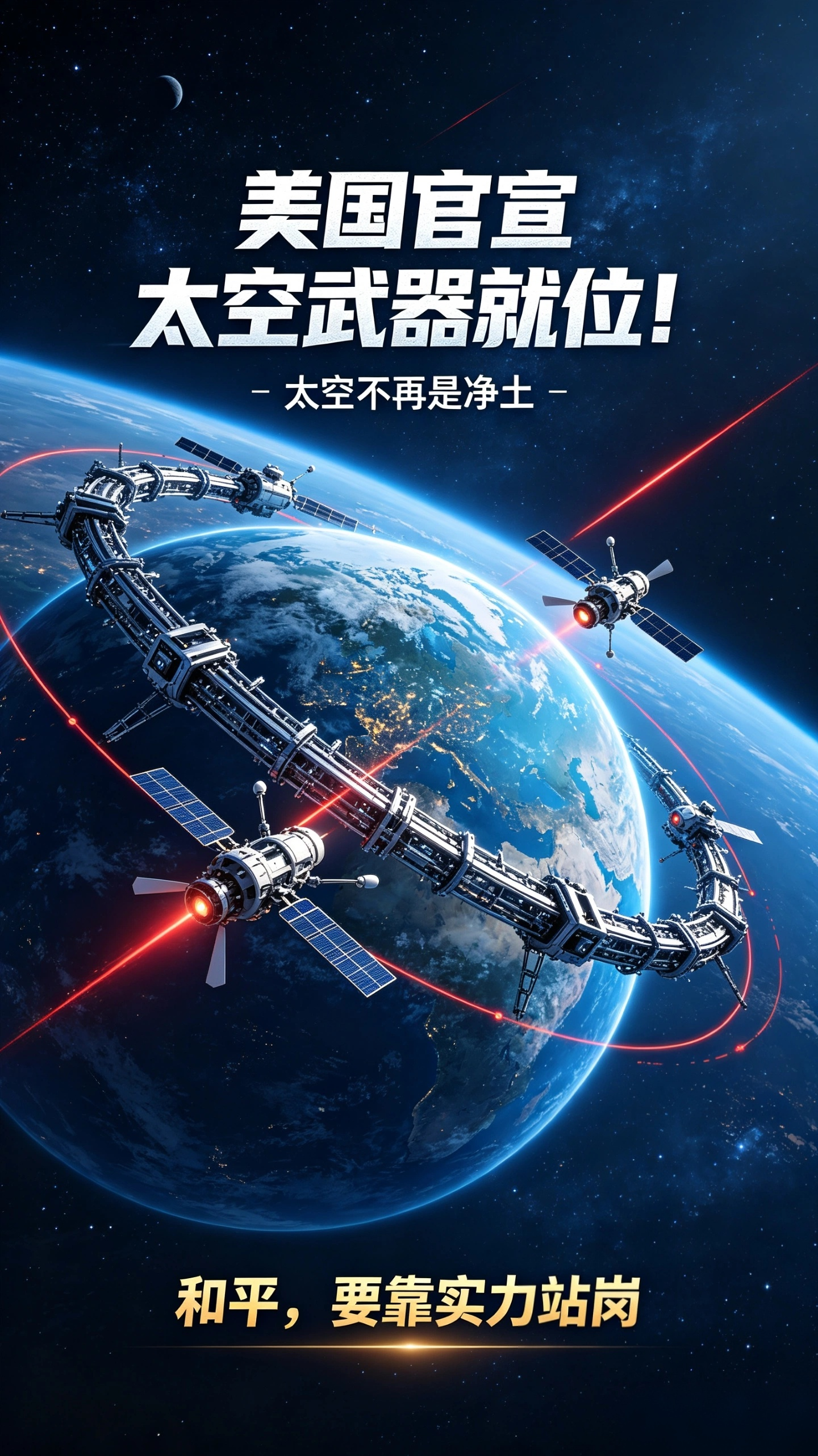 美国官宣太空武器就位！星辰大海，终究躲不开大国刀光？
 
曾几何时，太空是人类共同的星辰大海，承载着探索宇宙的浪漫梦想。可当美国官宣太空武器就位，冰冷的军备，正在打破外层空间本该有的宁静。
 
不少网友觉得，太空离普通人很遥远，大国在外太空的较量，不过是遥远星空里的博弈，和凡间