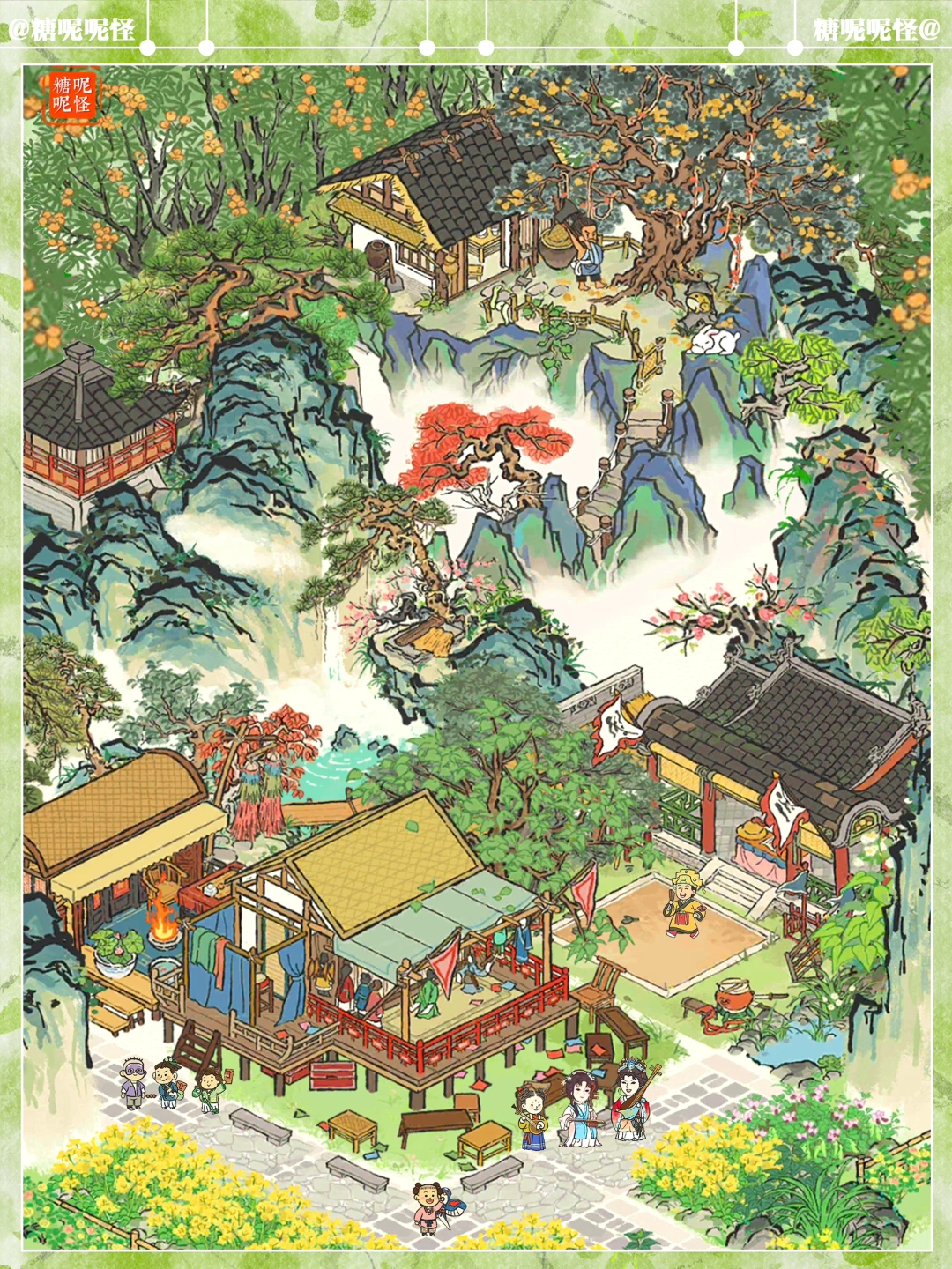 悬丝戏台里在表演吴刚伐桂的故事……