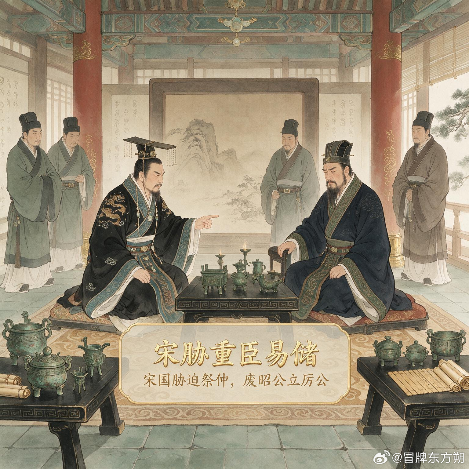 一次温和的传位疏忽，为啥直接把春秋小霸郑国拖向覆灭？春秋初期，郑庄公一手缔造郑国霸业，堪称春秋小霸。但他晚年在继承人安排上，却留下了一处致命疏漏。他依规立长子郑忽（郑昭公）继位，却没有削弱次子郑突的母族势力，没有妥善安置庶子势力。正是这一点点犹豫疏忽，直接引发六重连锁内乱，彻底毁掉郑国霸业：①庄公遗策疏漏：郑庄公重立长规矩，却未根除庶子势力，为后续朝堂动荡埋下核心隐患。②宋胁重臣易储：宋国觊觎郑国控制权，胁迫郑国权臣祭仲，逼迫其废昭公、拥立郑厉公。③厉公谋权出逃：郑厉公继位后受制于祭仲专权，夺权计划败露，无奈出逃蔡国。④昭公复位遇害：郑昭公回国复位，因根基薄弱，被宗室势力谋害，局势再度失控。⑤子亹赴齐遭诛：公子亹继位后入朝齐国，因早年旧怨被齐襄公当场诛杀。⑥郑国更迭内乱：短短数年郑国四易其君，朝堂反复洗牌，国力耗尽、民心涣散。这件事的底层逻辑，是继承人制度漏洞引发的权力连锁崩塌。一国稳定，核心在于权力交接闭环。郑庄公看似稳妥的传位，实则留下权力真空与势力隐患。一次次废立、出逃、诛杀...