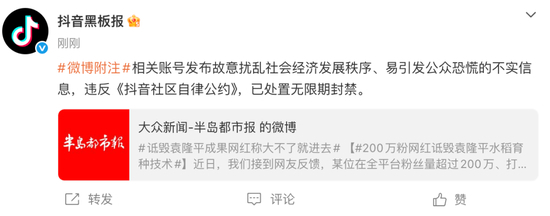 【6月28日，黑板报就“200万粉网红诋毁袁隆平水稻育种技术”一事发布...