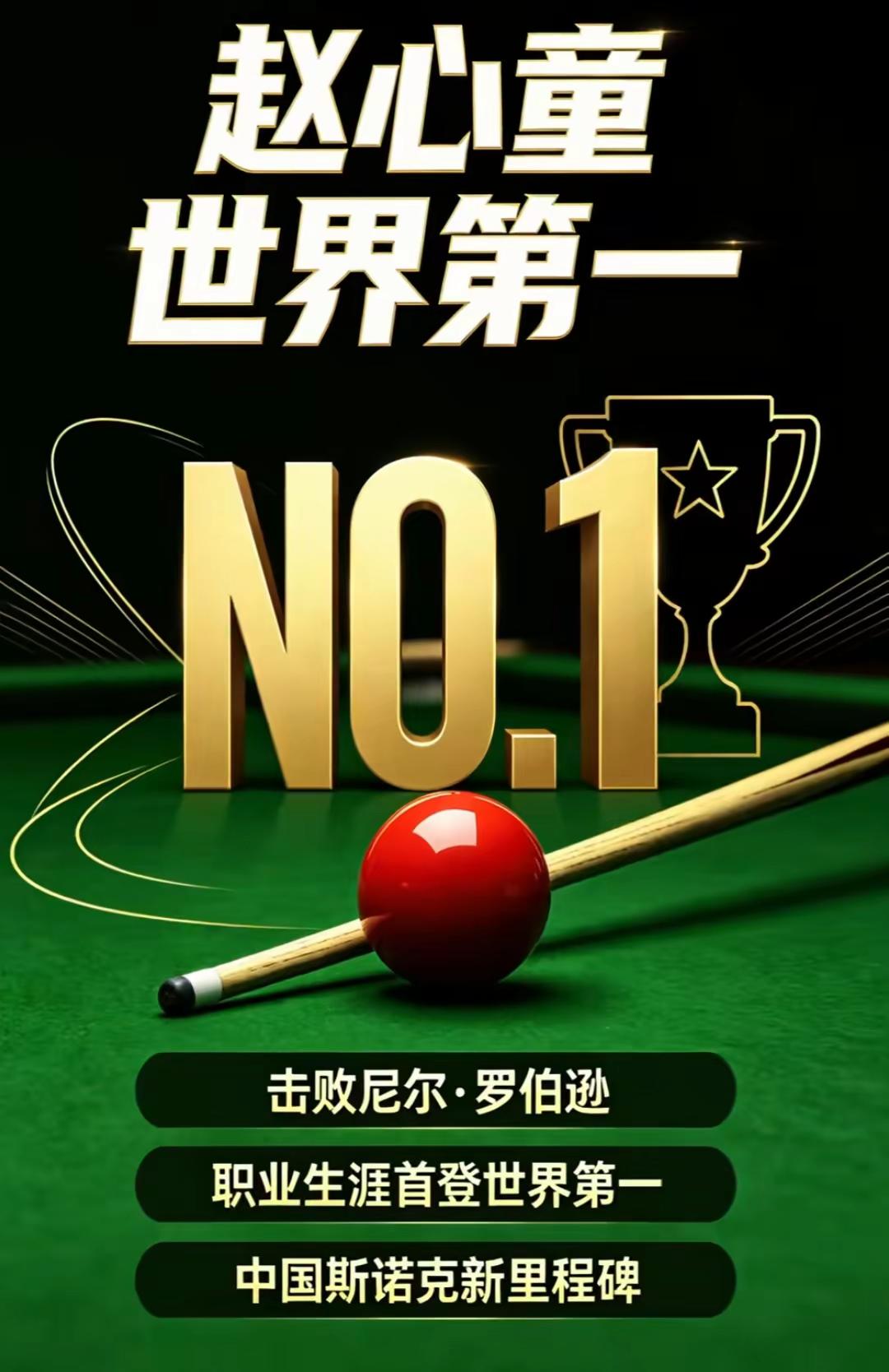 中国球员赵心童登顶世界第一