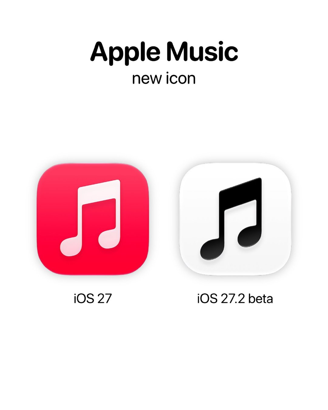 ？？？？iOS 27.2 beta 4更新，苹果拿掉了Apple Music 品牌色，变单色调了[允悲][允悲][允悲]，丑哭了[允悲] ​