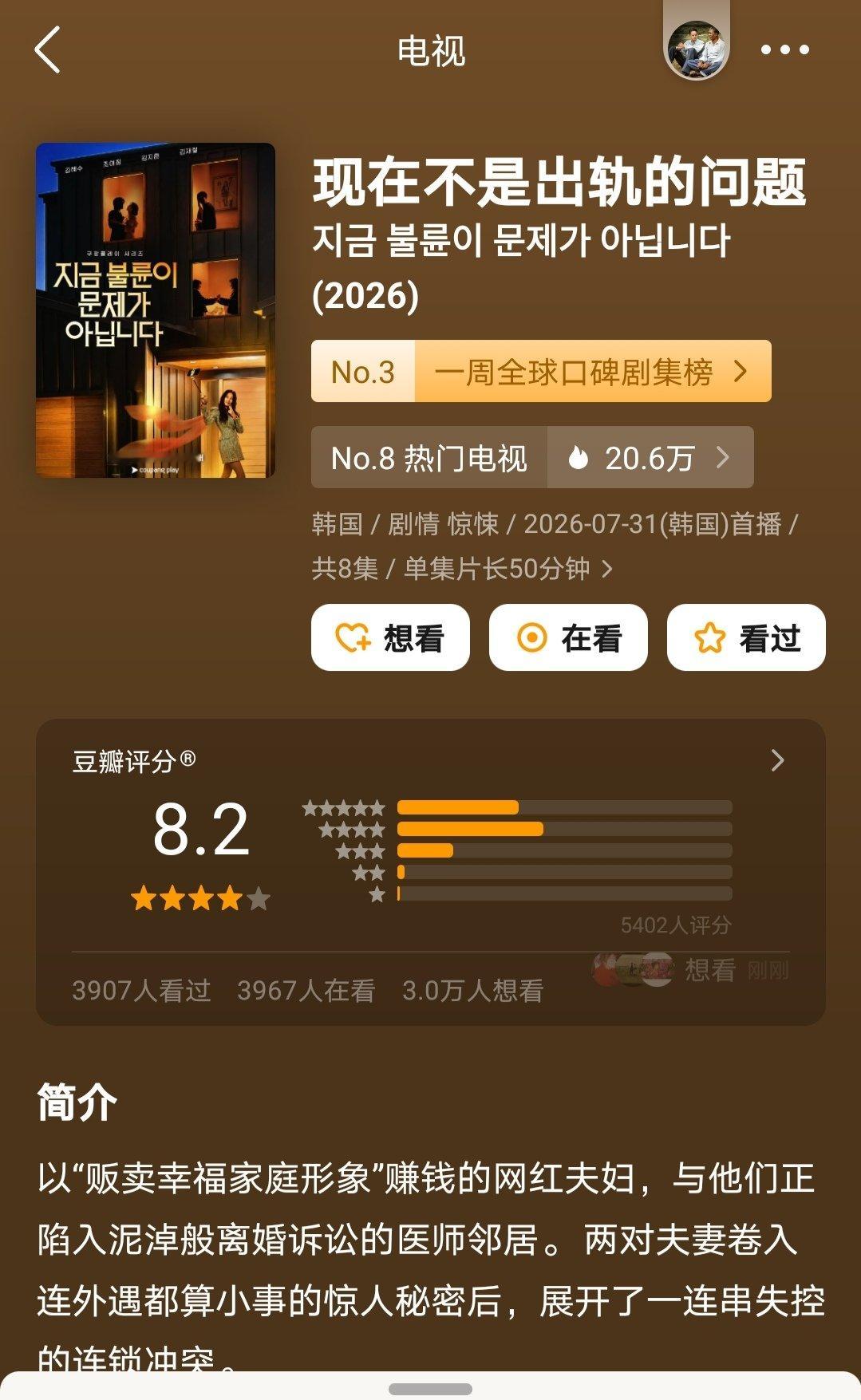 看了个这个，心情是现在确实不是出轨的问题了，看的时候我就是，哇哦 ​