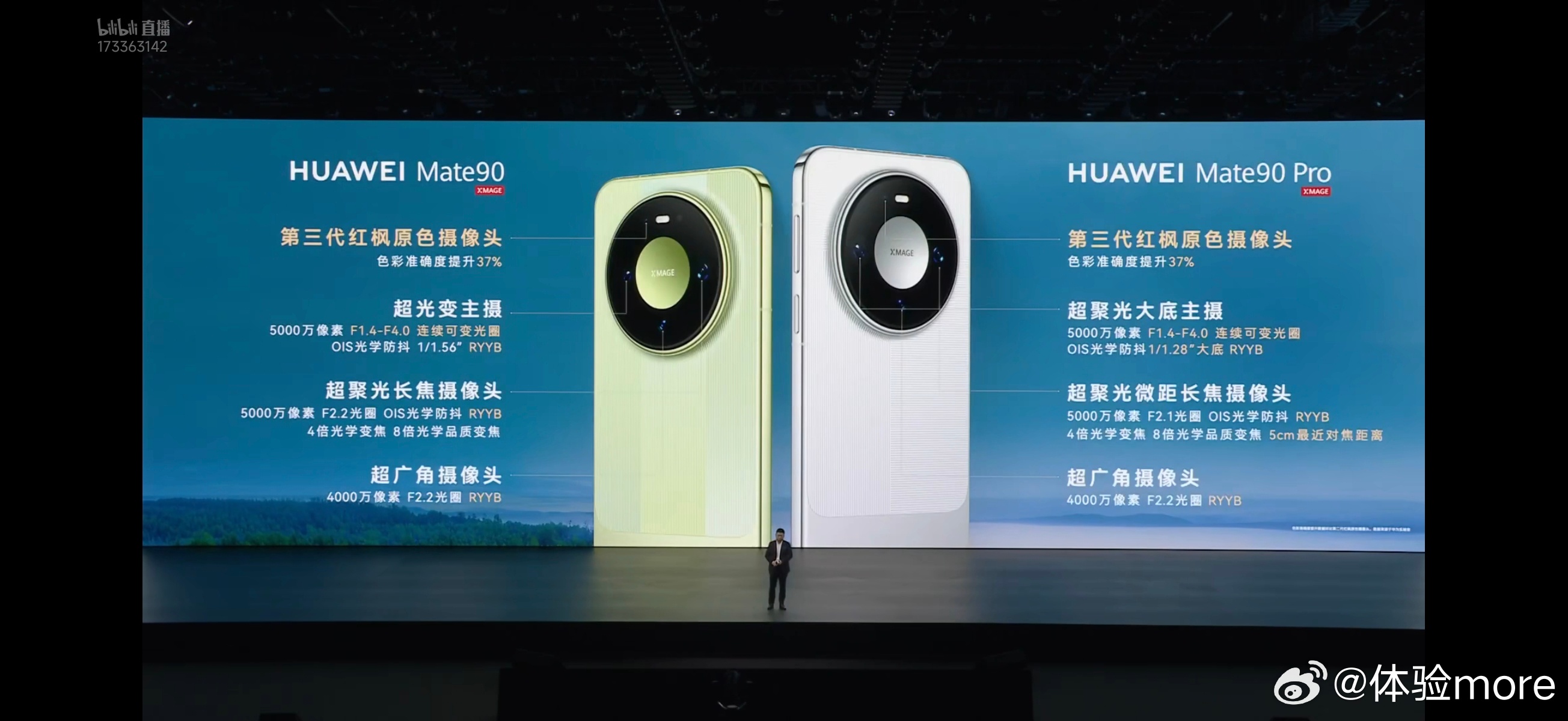 #华为发布会#
华为Mate90系列的影像规格：
Mate90：50MP1/1.56可变光圈主摄+40MP超广+50MP 4X潜望长焦，全RYYB，第三代红枫影像

Mate90 Pro：50MP 1/1.28可变光圈主摄+40MP超广+50MP 4X潜望长焦，全RYYB，第三代红枫影像，光学昆仑玻璃

Mate90 Pro Max：50MP 1/1.28 lofic超大底可变光圈主摄+40MP超 ​