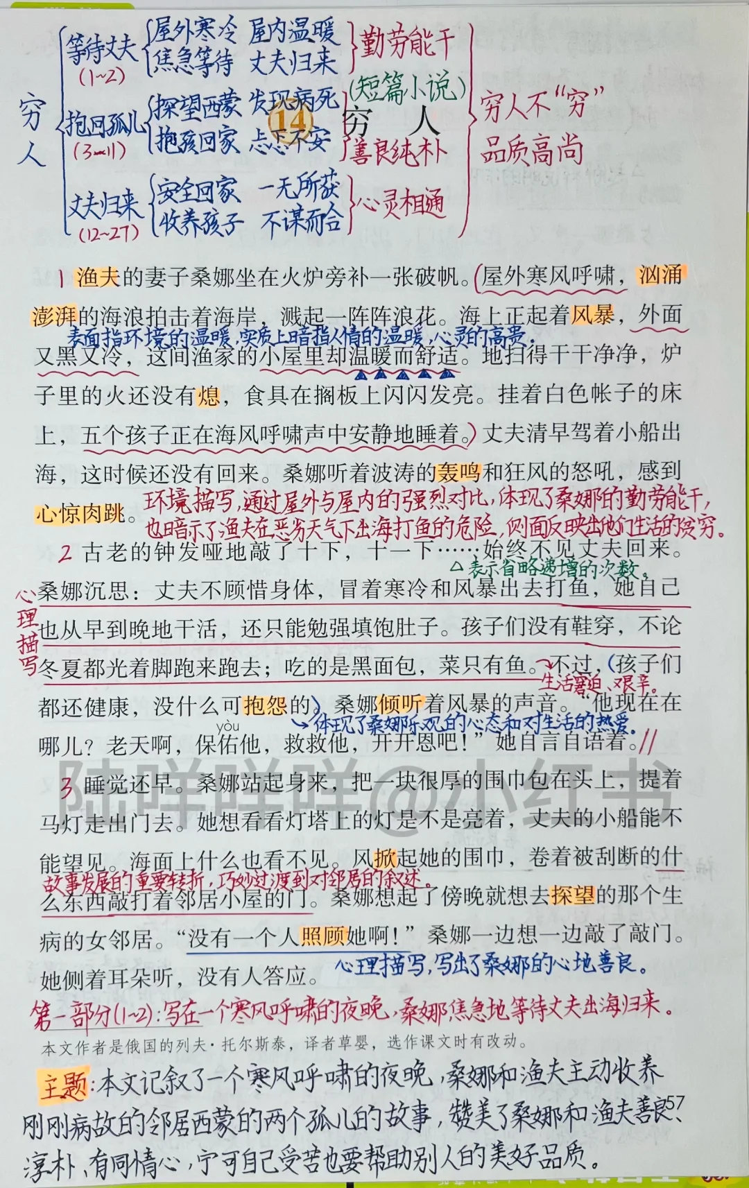 六上语文第14课《穷人》课堂笔记及习题