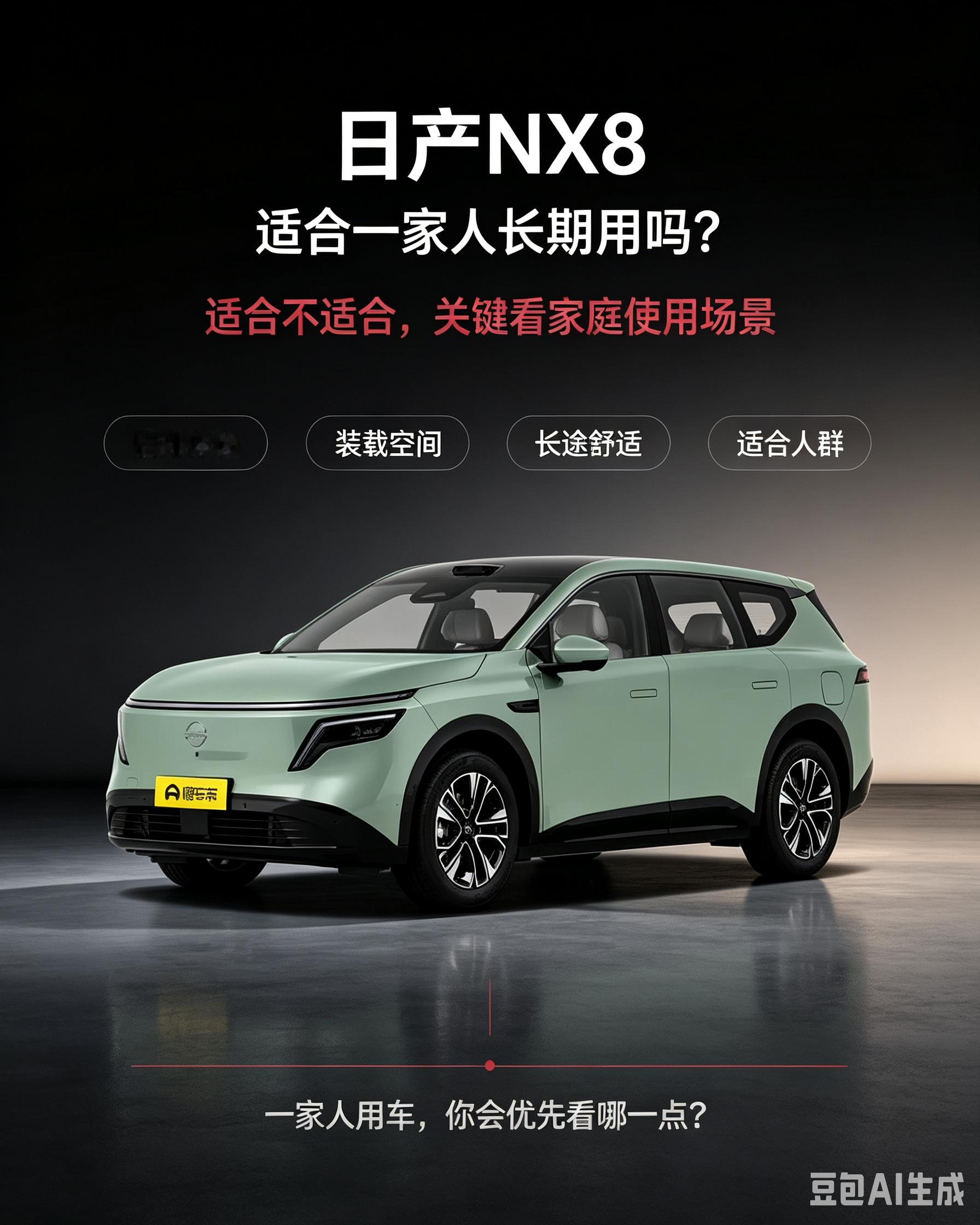 日产NX8作为家用SUV，后排坐起来宽松舒服，老人孩子乘车都自在。储物地方很多，出门随身物件、宝宝用品都能妥善安放。长途乘坐也很安稳，看重全家出行舒适感的朋友，可以线下亲身感受一番。【来自懂车帝车友圈】