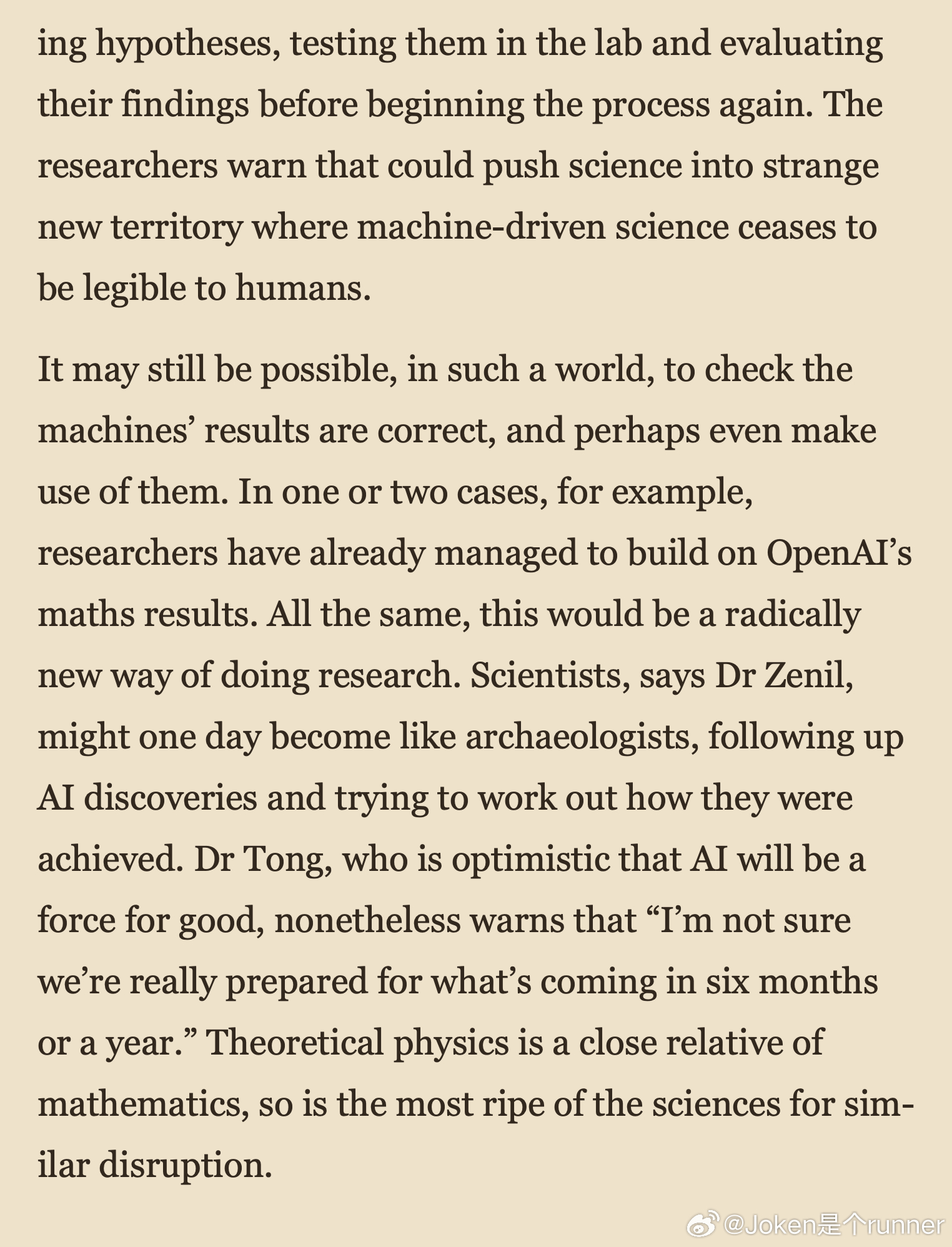 经济学人，AI的数学突破正将科学推向陌生的新领域AI’s mathematics blitz pushes science into strange new territory

其他学科也应引以为戒

“有时候，人们对数学存在误解，以为它终将被计算机超越。”数学家阿兰·孔涅在2000年曾这样说道。当时，一群德高望重的数学家宣布，将为攻克七道极难解决的 ​
