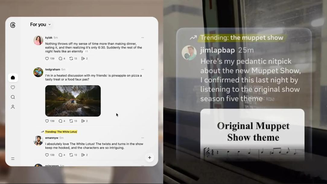 #VR# 【Threads登陆Quest头显和Meta Ray-Ban Display智能眼镜】

Meta 社交平台 Threads 现已适配 Quest 系列头显以及 Ray-Ban Display 智能眼镜，同时这款智能眼镜迎来夏季大规模固件升级，多项 AI 与实用功能陆续落地。

其中 Threads 在 7 月底率先登陆 RayBan Display 单目 HUD 眼镜。和 Instagram ​