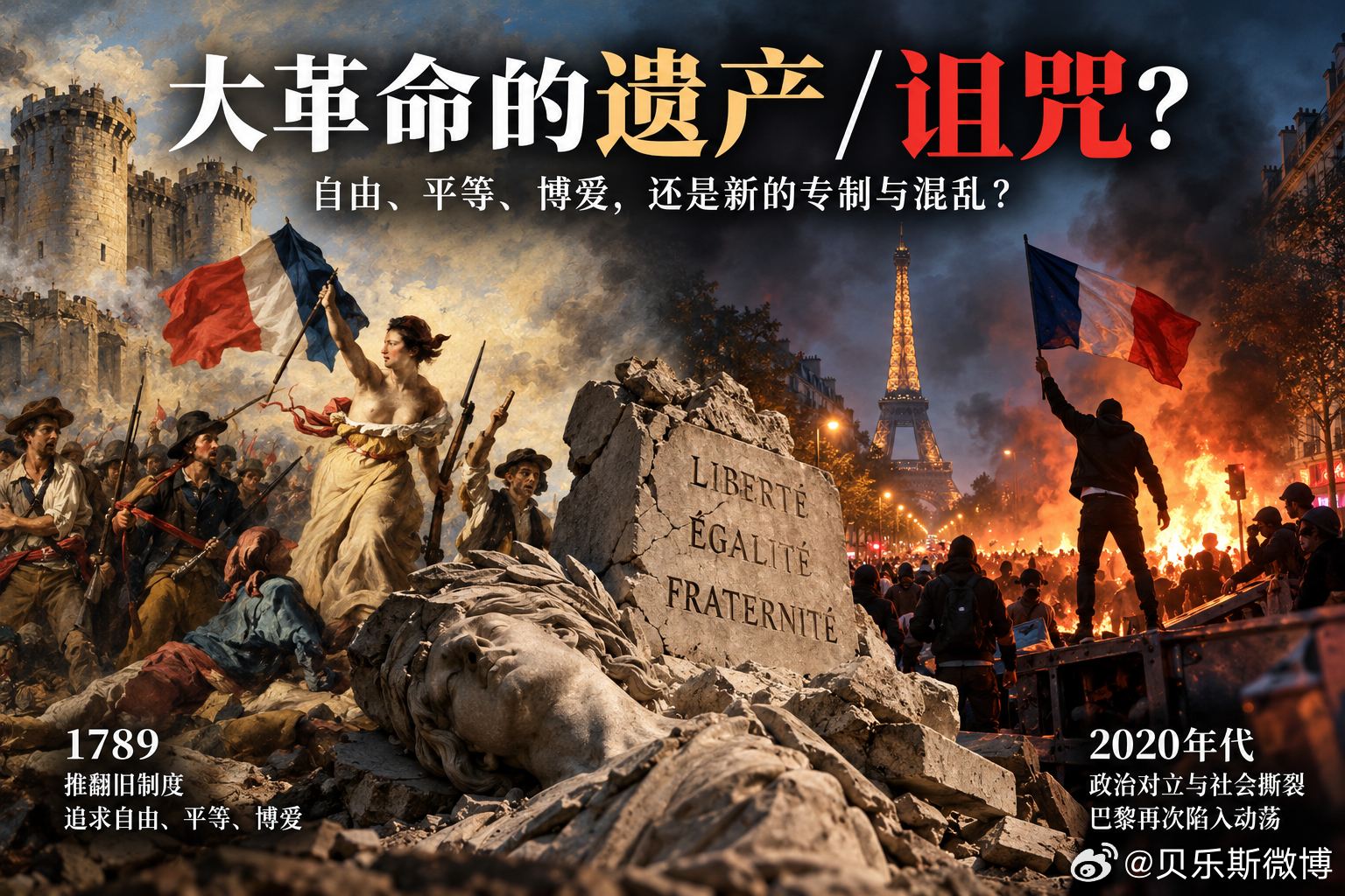 大革命的遗产，还是诅咒？

1789年，法国大革命爆发。革命者高举自由、平等、博爱的旗帜，推翻了延续数百年的君主专制制度，试图建立一个更加公正、自由的社会。

然而，这场以自由为理想的革命，最终却走向了恐怖统治。

为了自由，可以剥夺他人的自由；为了平等，可以剥夺他人的权利；为了保卫人民， ​