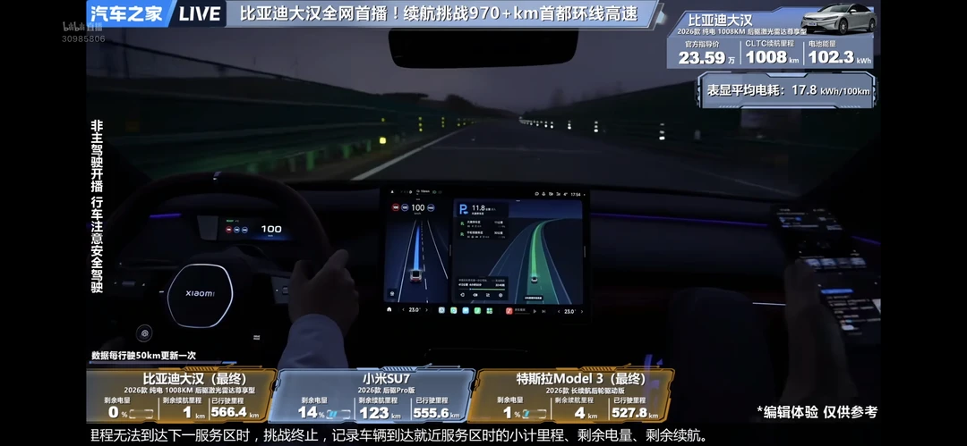 比亚迪大汉高速连600公里都跑不到，续航虚