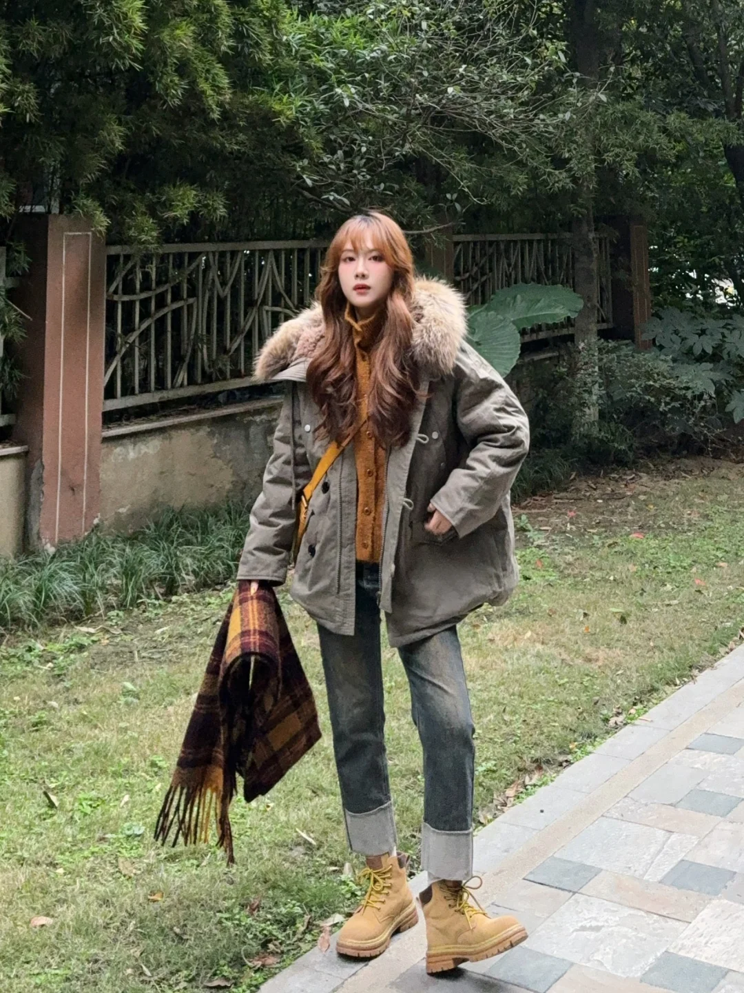 军绿色毛领派克服穿搭思路🍂姜黄➕军绿yyds！