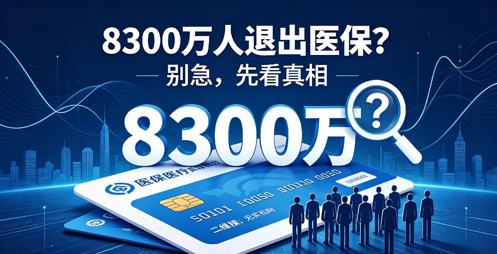 网传8300万人退出医保？真相和很多人想的完全不一样
 
网上流传8300万人退出医保的说法，不少人看完心生焦虑，甚至怀疑基础医保保障出了问题。实际上这组数据被片面解读，背后并非大家主动放弃医保。
 
这部分参保人员，大多只是参保身份发生了变更。很多人原本缴纳城乡居民医保，找到工作之后，就转成待遇更