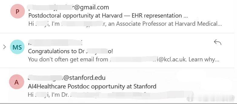 毕业第二天连收三封反向套磁信，我太好奇他们是怎么知道我毕业的了
Stanford Harvard都找上门了 也是好起来了😅 要是四年前收到会欣喜若狂吧，现在我只想收到的邮件了 ​