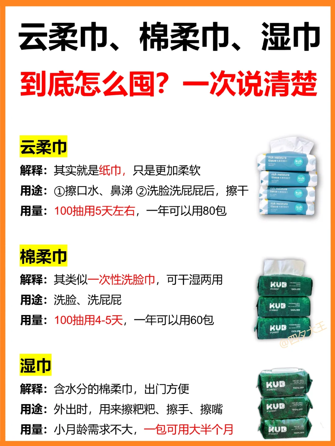 宝宝云柔巾、棉柔巾、湿巾，到底有什么区别⁉️