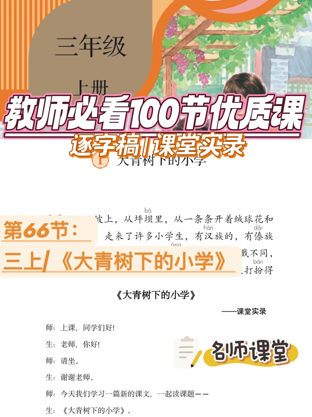 教师必看100节优质课|大青树下的小学逐字稿