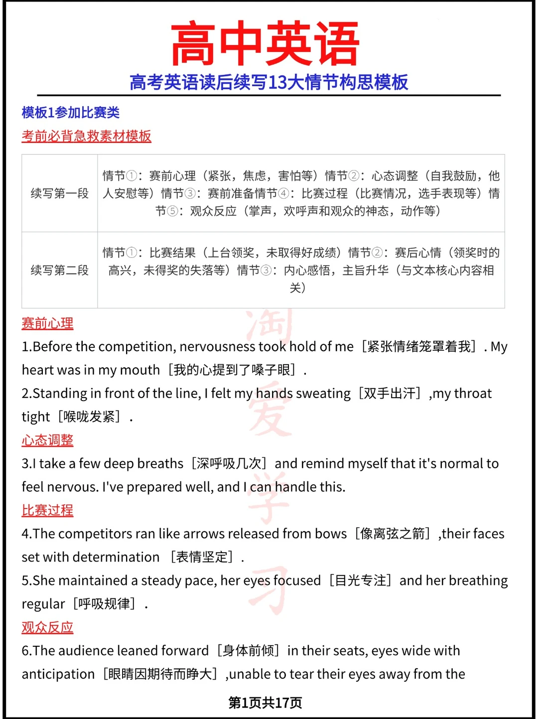 高考英语读后续写13大情节构思模板