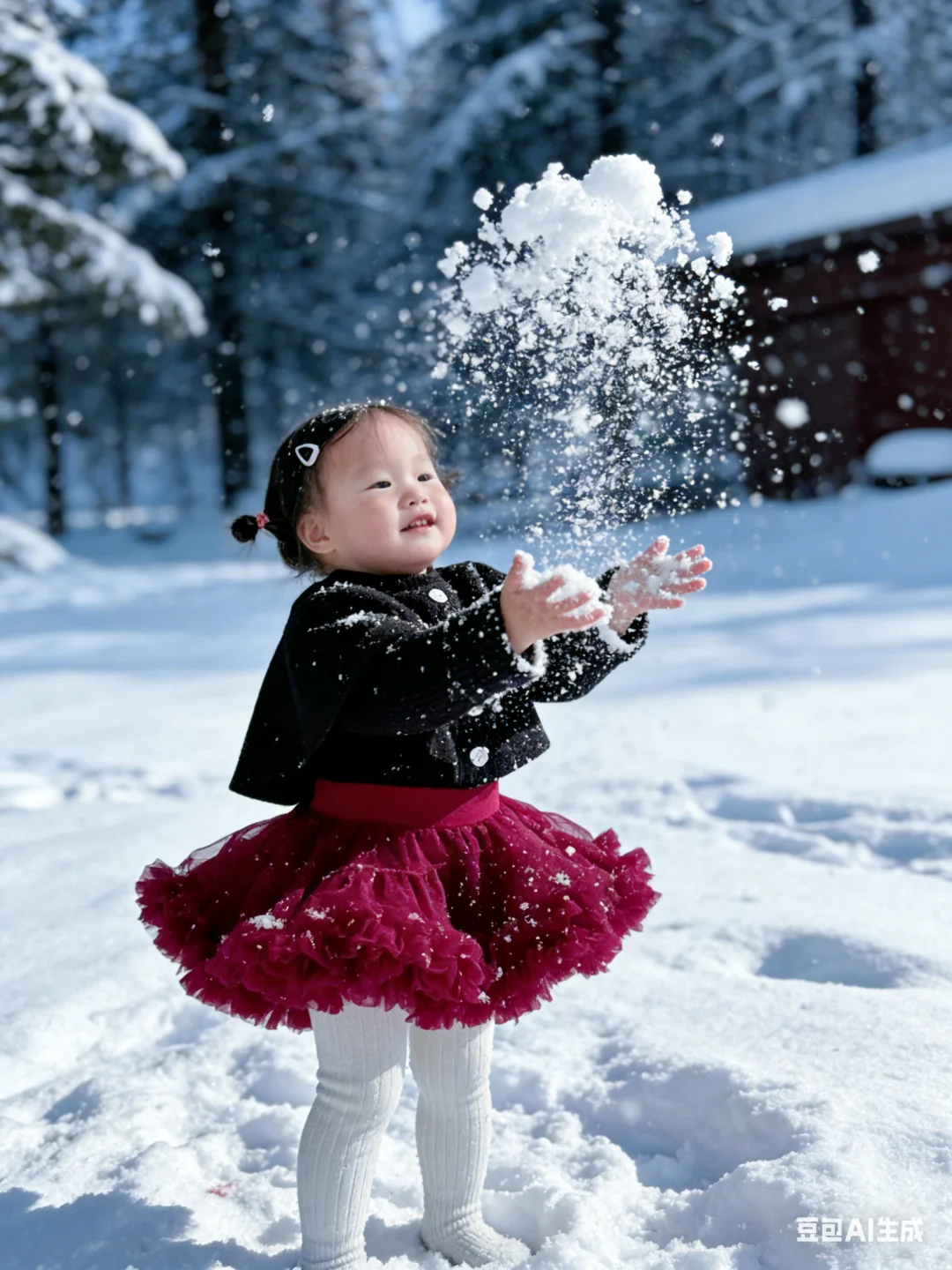 宅家也能拍！豆包AI生成宝宝雪景照绝了