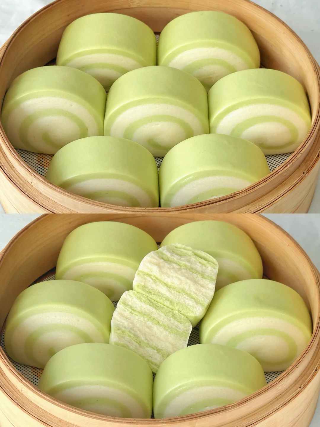 超仙！超好吃！双色开心果馒头！组织松软细腻！