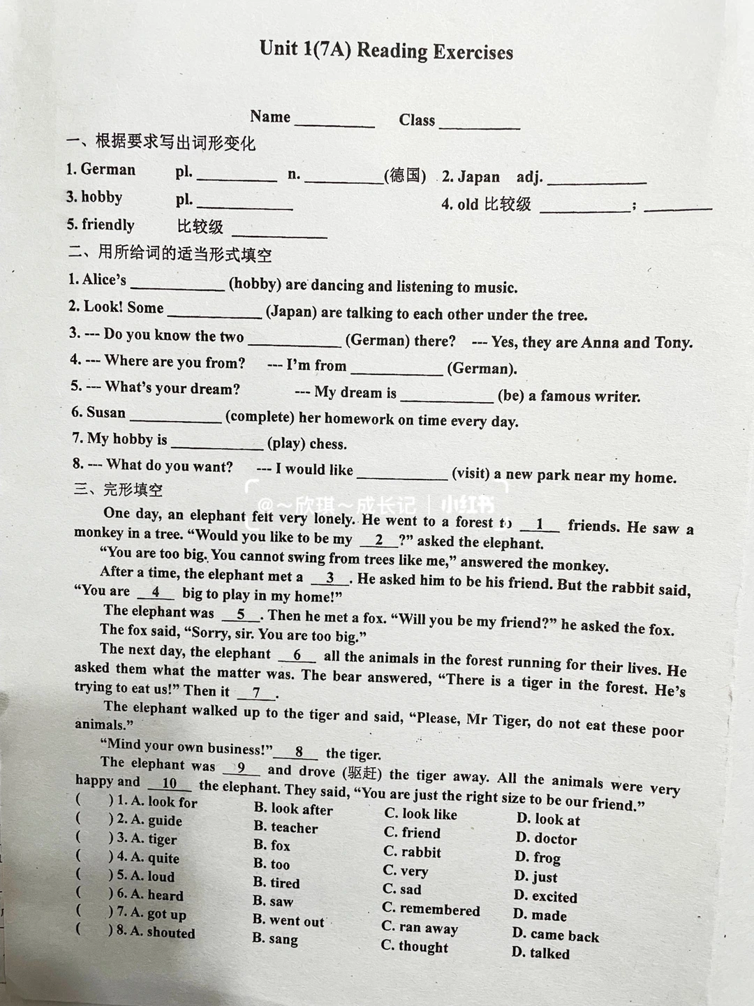 七年级英语练习卷