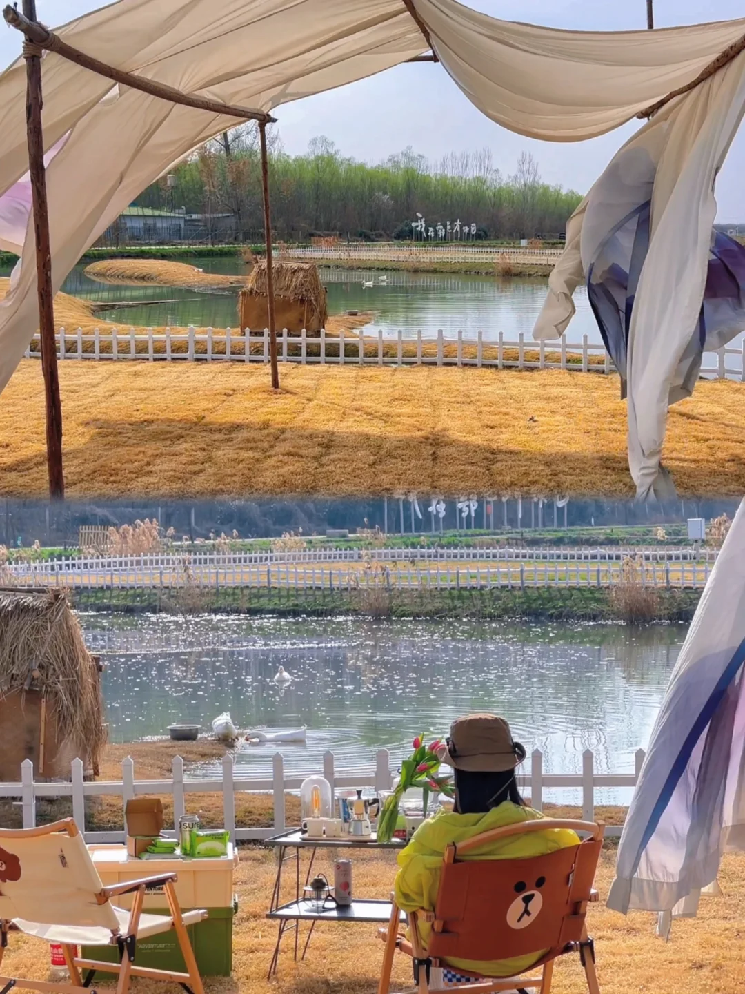 鄠邑区有一处藏在稻田小湖里的秘境露营地