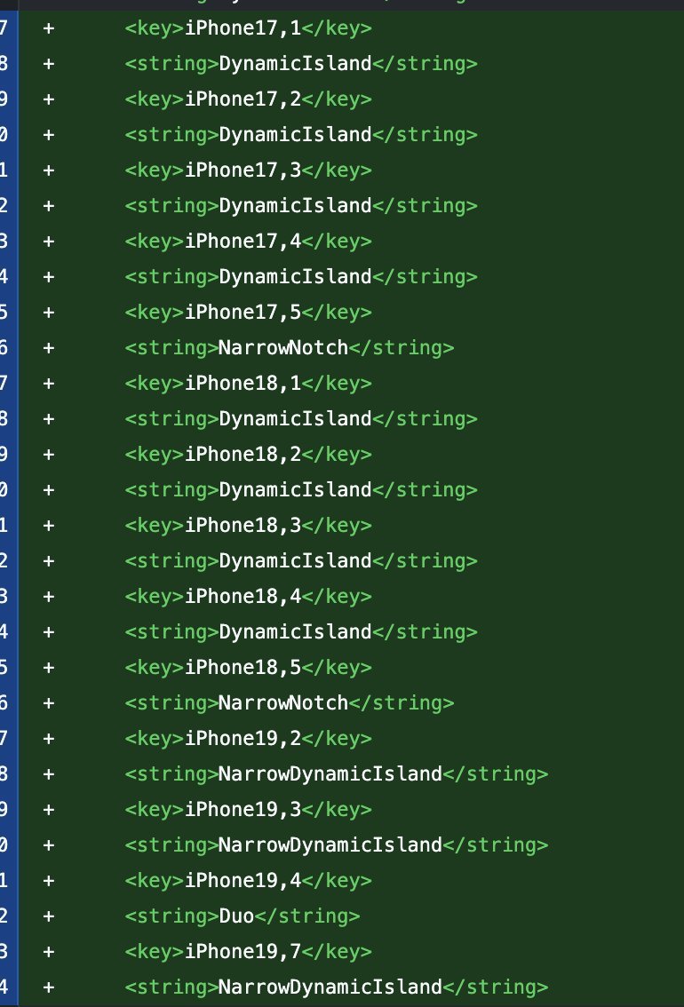 iPhone 18 Pro 的灵动岛在
iOS  27.2 Beta 3系统代码里被命名为「NarrowDynamicIsland」
直译就是“窄版灵动岛”非常直白[笑cry] #ios27# ​