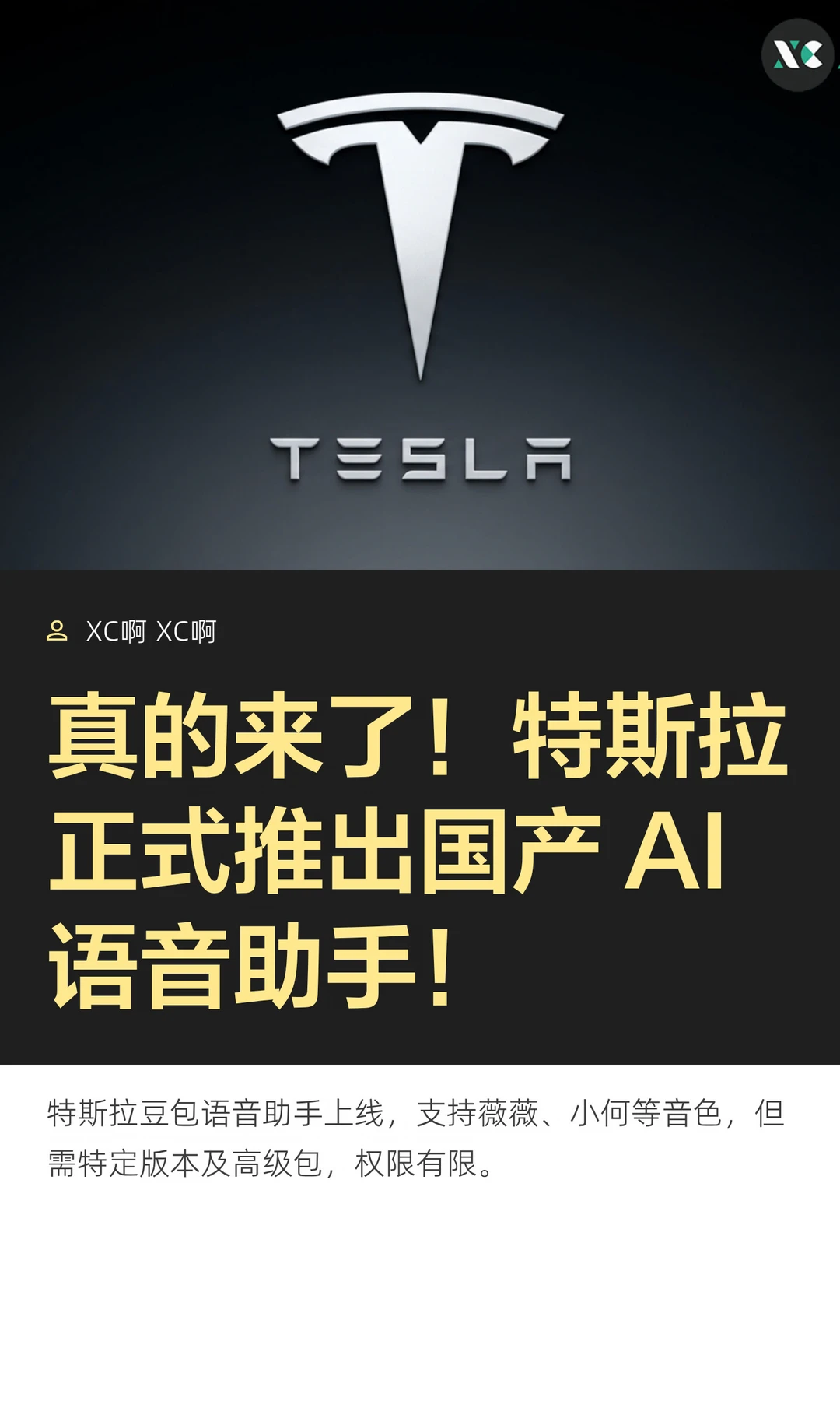 真的来了！特斯拉正式推出国产 AI语音助