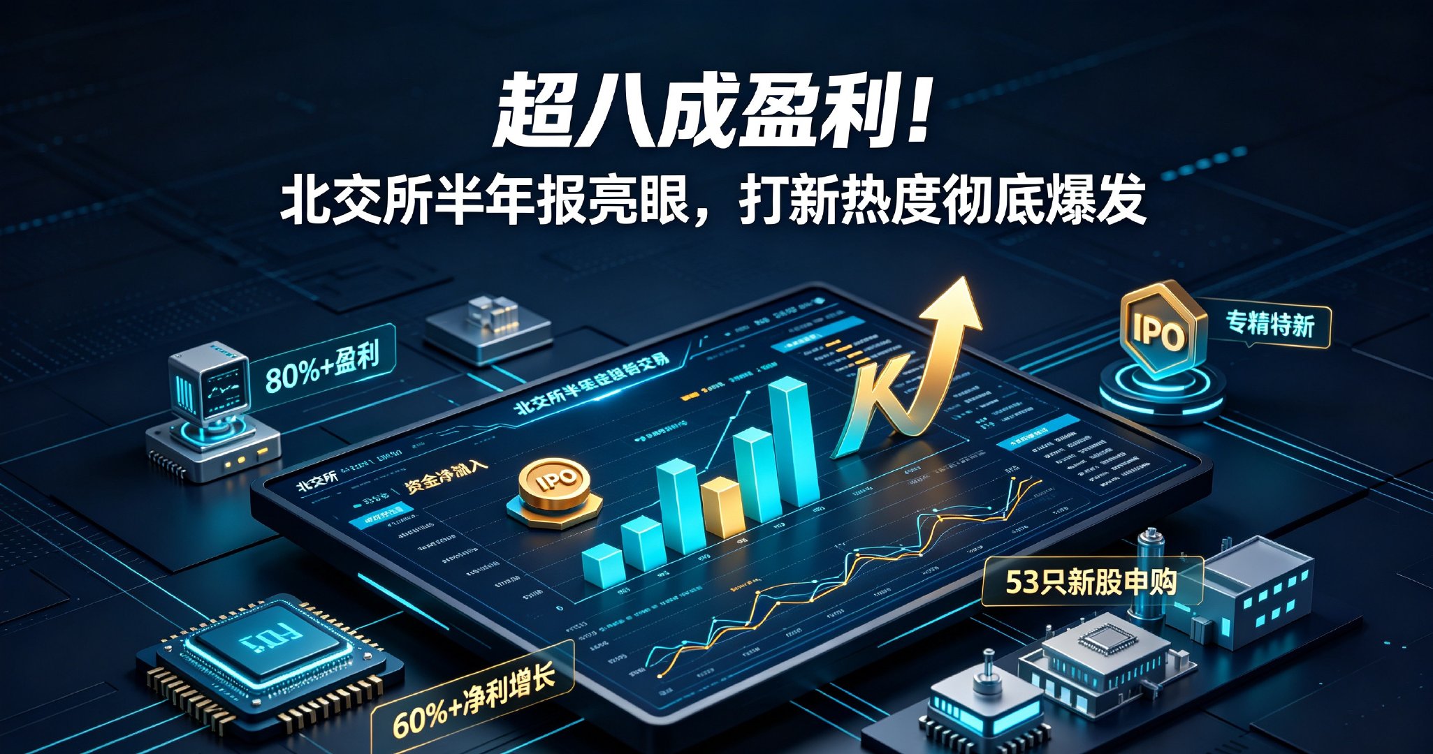 超八成盈利！北交所半年报亮眼，打新热度彻底爆发

随着半年报集中披露收官，北交所整体业绩成色彻底曝光，基本面持续回暖，成为当下A股低调的价值洼地。

截至8月21日，北交所122家披露半年报的企业中，超八成实现盈利，近六成净利同比增长，21家公司业绩直接翻倍。整体结构十分健康，高端制造、计算 ​