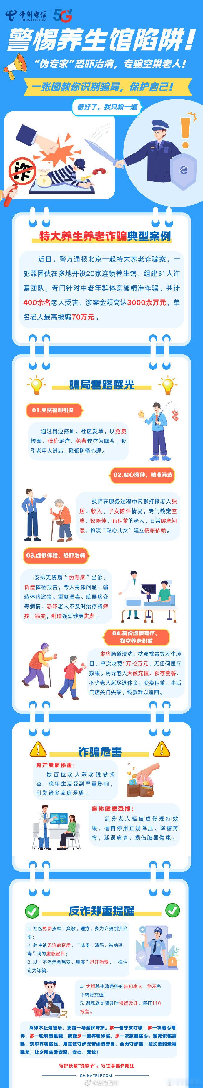 小心！养生馆正在掏空父母的养老钱。免费按摩是诱饵，“伪专家”制造疾病恐慌才是真正圈套！via：中国电信 #法治达州##安全知识学起来# ​​​