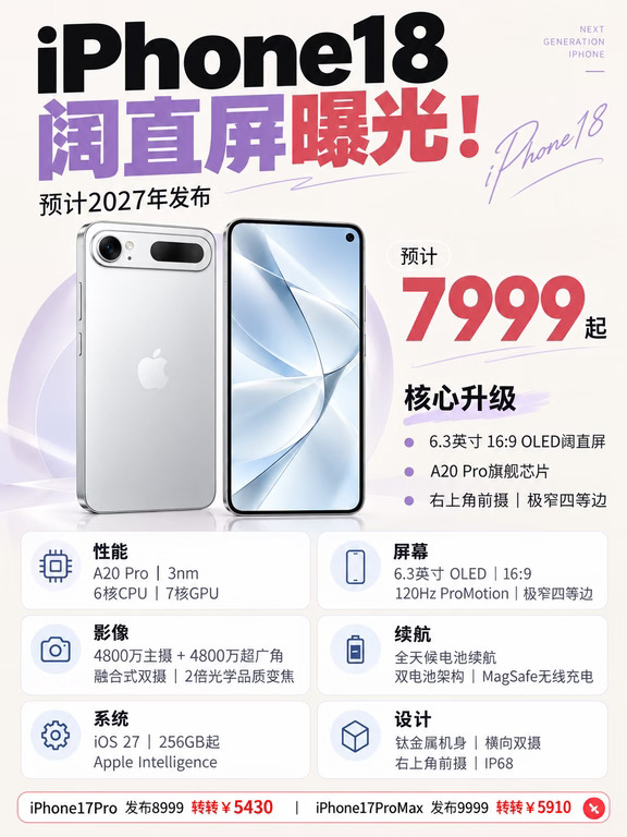 iPhone18阔直屏曝光📱苹果也要换设计了？