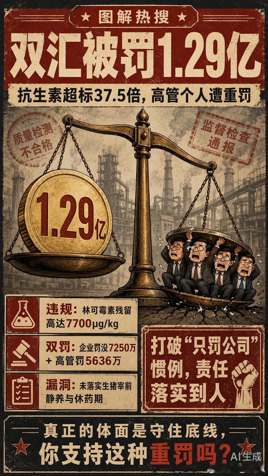 双汇这笔1.29亿的罚单，最让人后背发凉的不是金额，而是那四个高管名字后面跟着的个人罚款数字。

以前我们看企业出事，总觉得是公司的锅，大不了换个法人、赔点钱就翻篇了。但这次监管直接划出了一条带电的红线：董事长万宏伟个人被罚3700多万，总裁、副总裁和总工程师也跟着背上了几百万的罚单。这种 ​