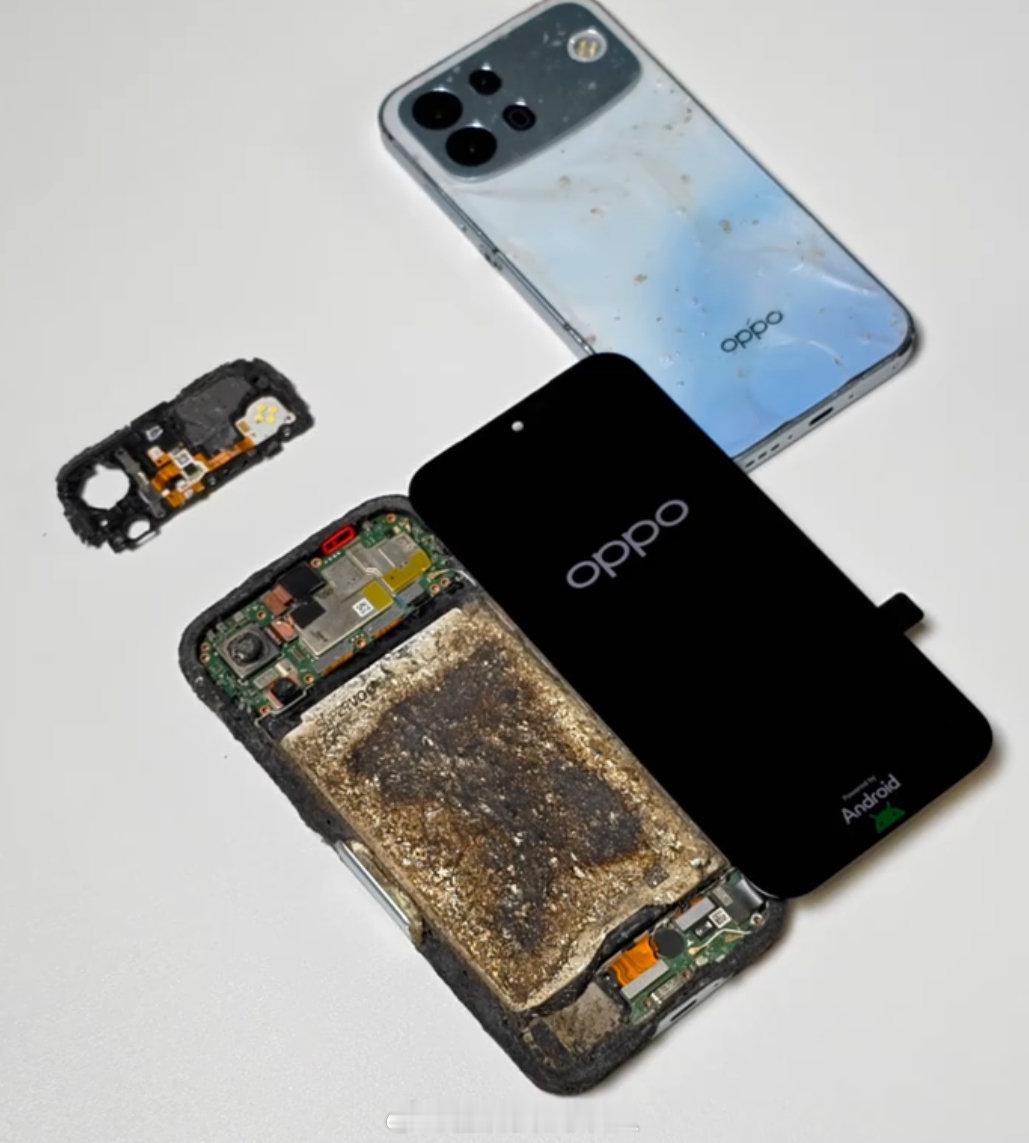 OPPO A7 Pro Max牛啊，被火箭烤成这样还能开机[允悲] ​