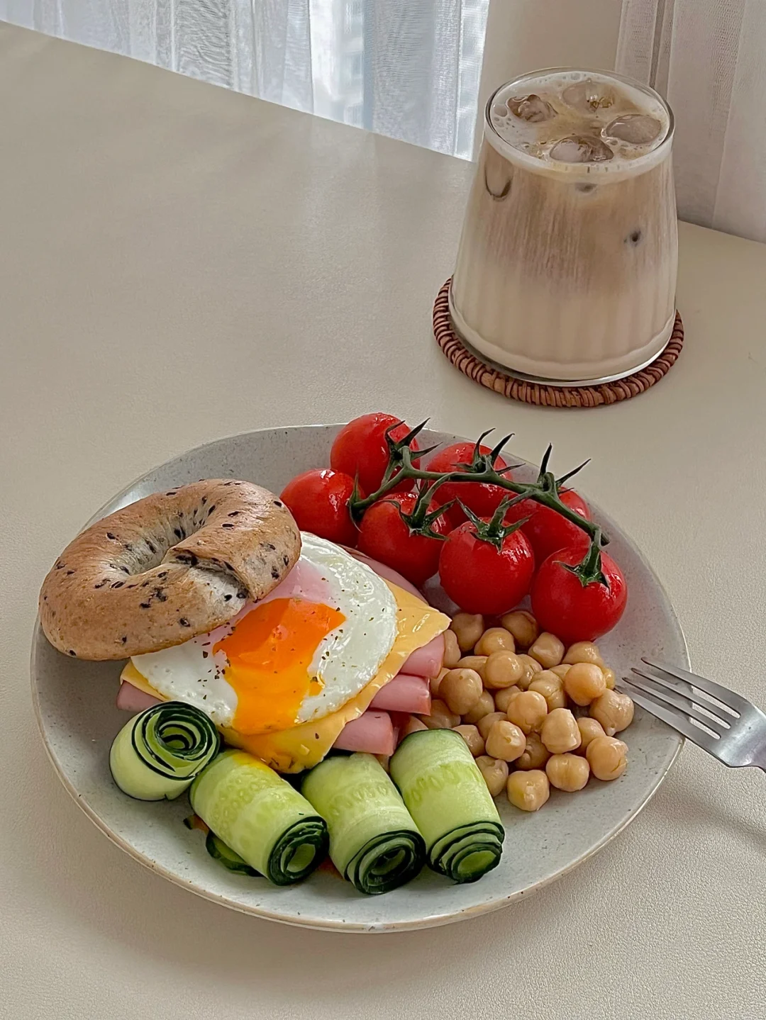 ☀️轻断食后的早餐盘｜贝果三明治｜鹰嘴豆😋