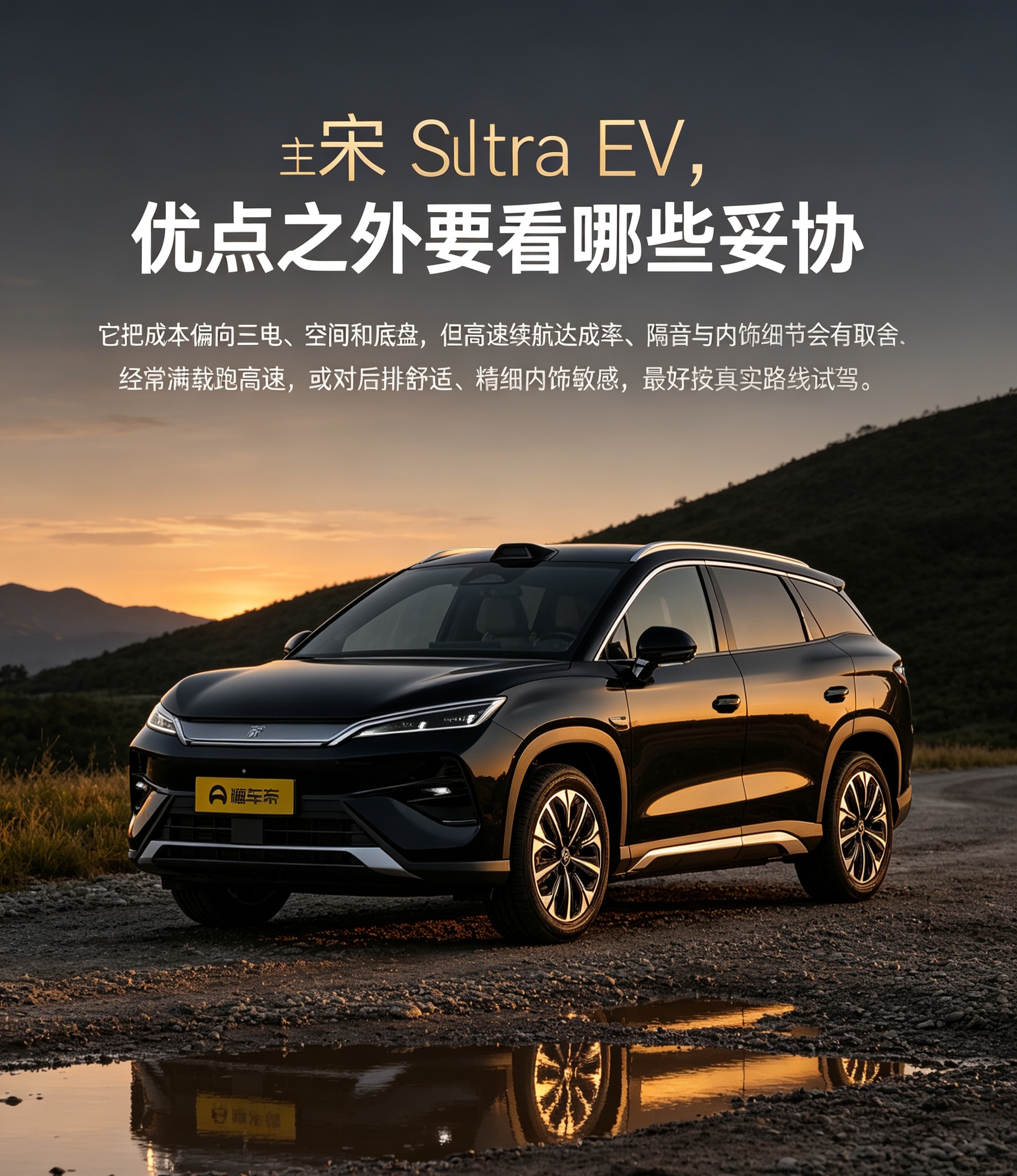比亚迪宋Ultra EV更适合把三电、空间和底盘放在首位的家庭用户。它的闪充、大空间与云辇-C，对城市通勤、短途出游和补能效率更有吸引力。但高速续航达成率、隔音表现和内饰细节并非重点，后排缺少通风、车机偶发卡顿、高速风噪与胎噪也被提到。购车前应按高频路线判断：若以市区通勤为主，它更有优势；若经常满载