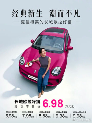 经典新生，潮而不凡！2027款长城欧拉好猫正式上市！
全球品质，焕新登场。
更好看、更可靠、更安全、更智能，6.98万元起！
和2027款长城欧拉好猫一起，共赴每一程美好！
#经典新生潮而不凡#2027款长城欧拉好猫上市#更值得买的长城欧拉好猫 ​