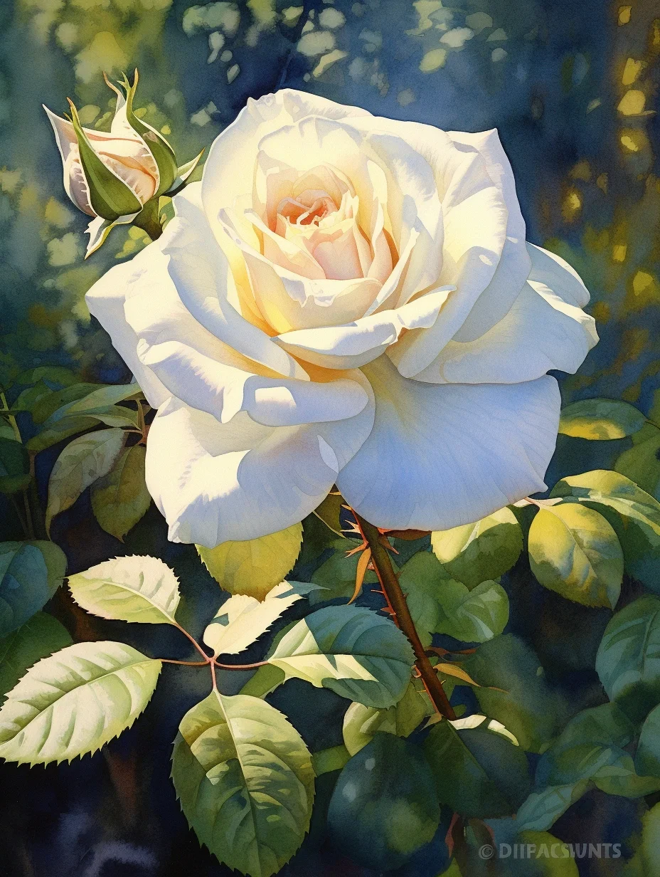 AI水彩 白玫瑰